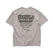 Gray t-shirt with black text on the back on a white background