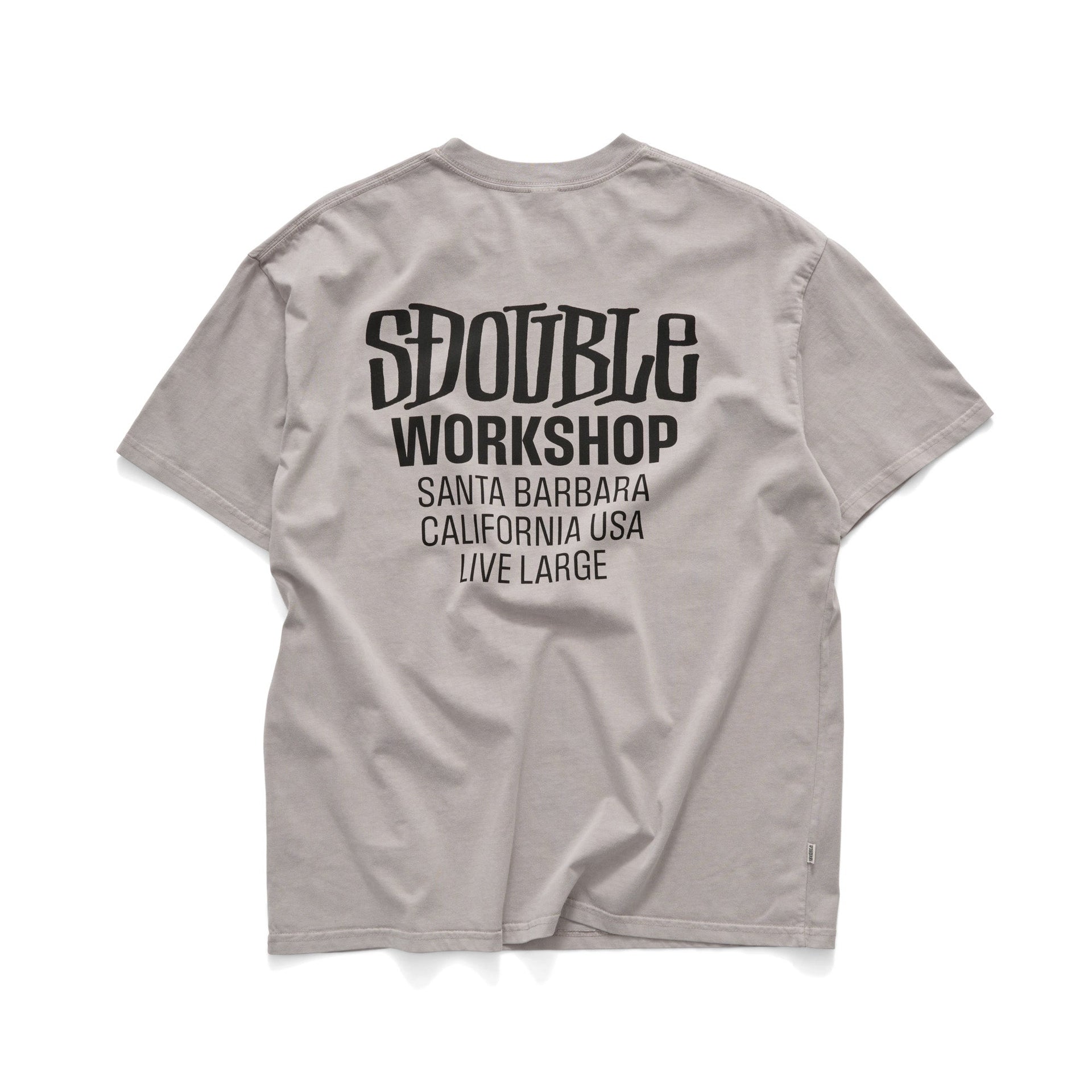 Gray t-shirt with black text on the back on a white background