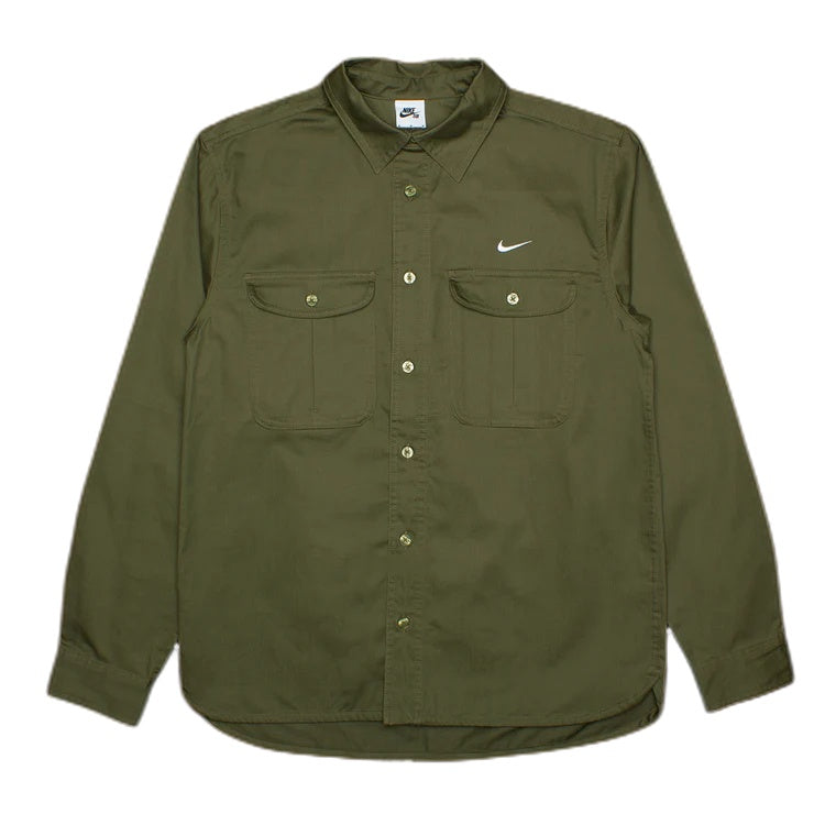 NIKE SB - TANGLIN LONG SLEEVE BUTTON UP SHIRT - NEUTRAL OLIVE / WHITE