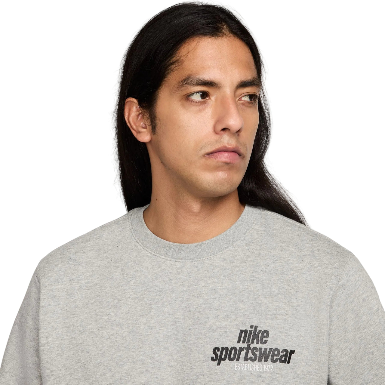 NIKE - CLUB SPORTSWEAR FLEECE CREW - DARK GREY HEATHER / BLACK