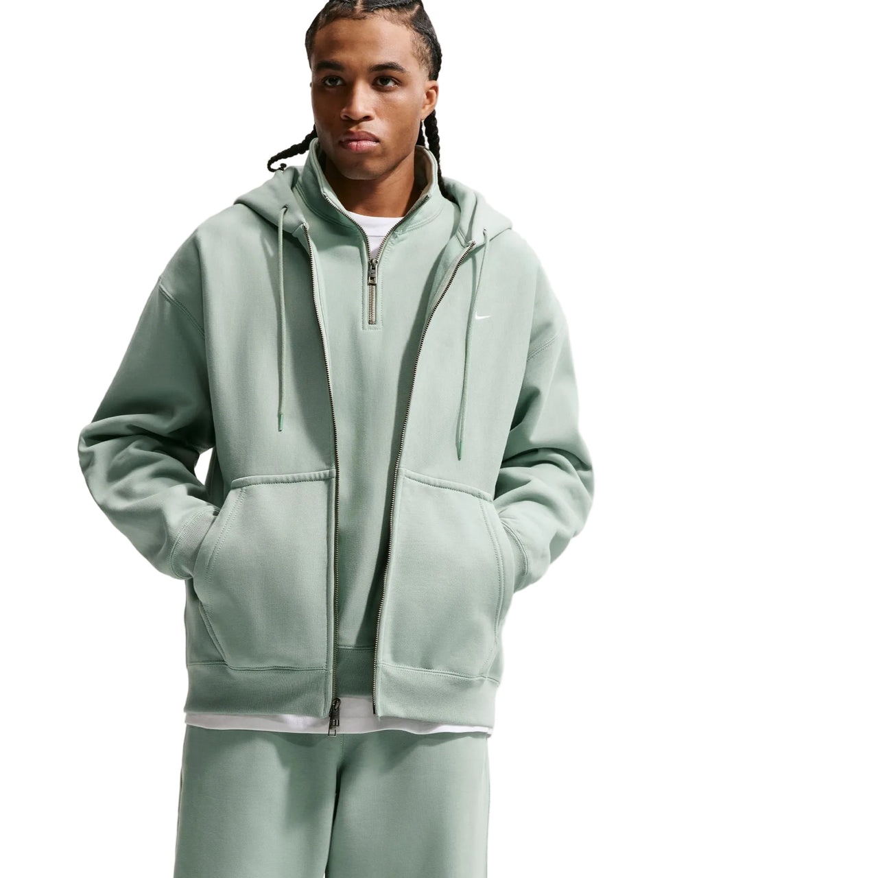 NIKE - SOLO SWOOSH FULL-ZIP FLEECE HOODIE - STEAM