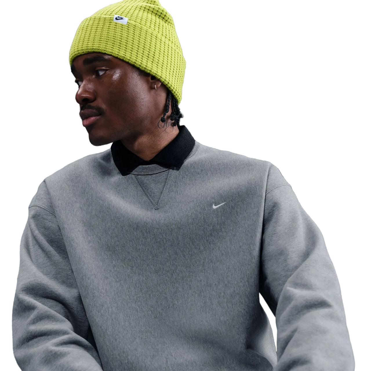 NIKE - SOLO SWOOSH CREWNECK SWEATSHIRT - DARK GREY HEATHER / WHITE