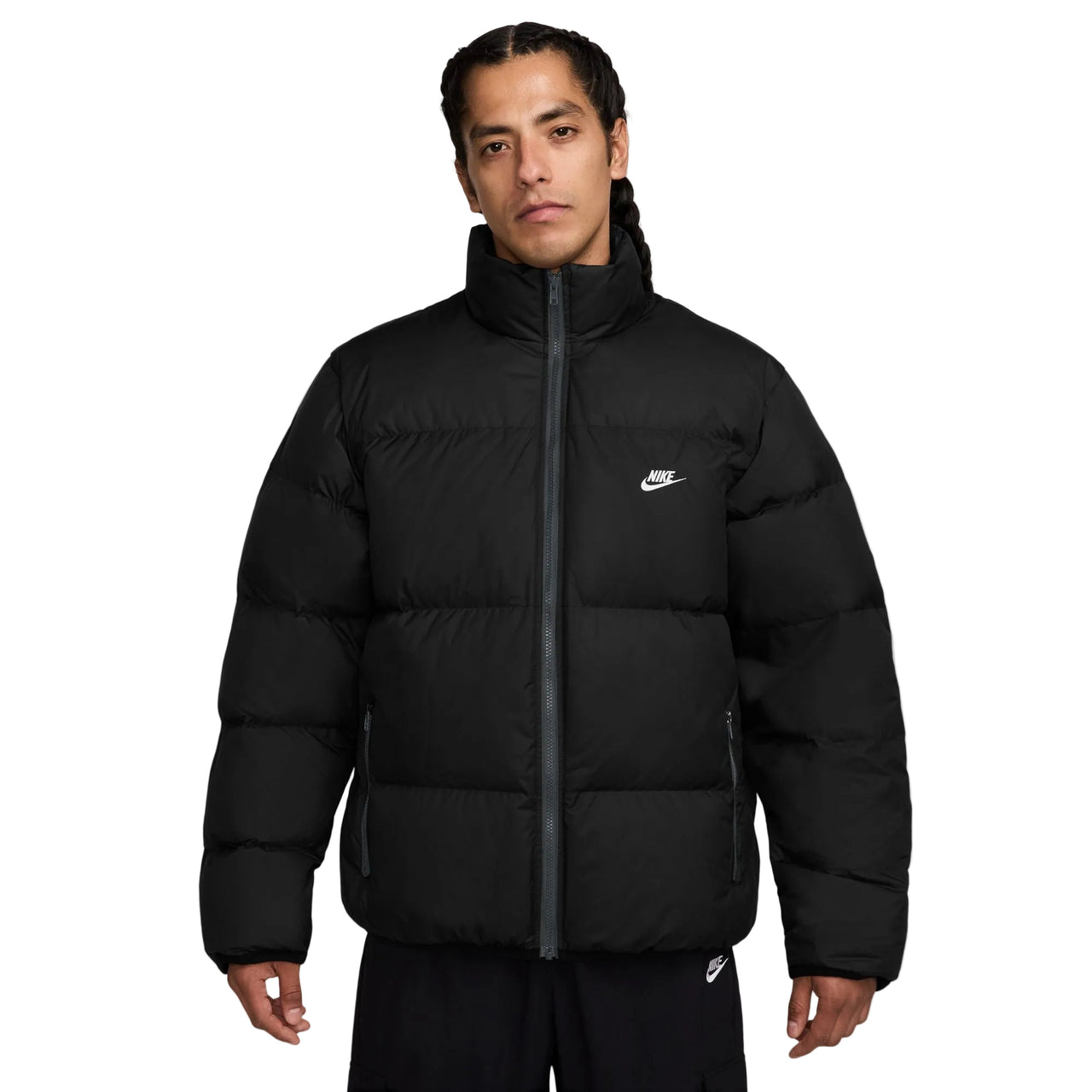 NIKE - SPORTSWEAR CLUB THERMA-FIT DOWN PUFFER JACKET - BLACK / WHITE