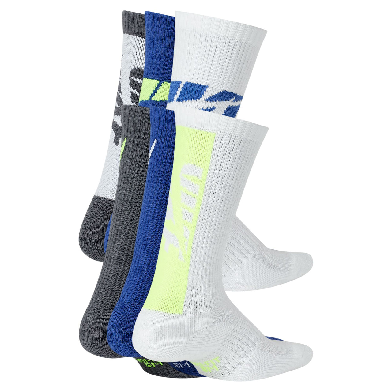 NIKE - EVERYDAY KIDS CUSHIONED CREW SOCKS (6 PAIRS) - BLUE / WHITE / BLACK