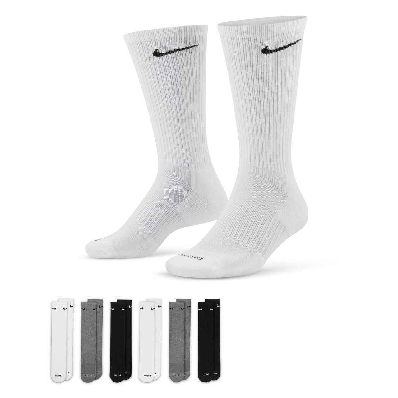NIKE - EVERYDAY PLUS CUSHION CREW SOCKS 6-PACK - BLACK / WHITE / GREY