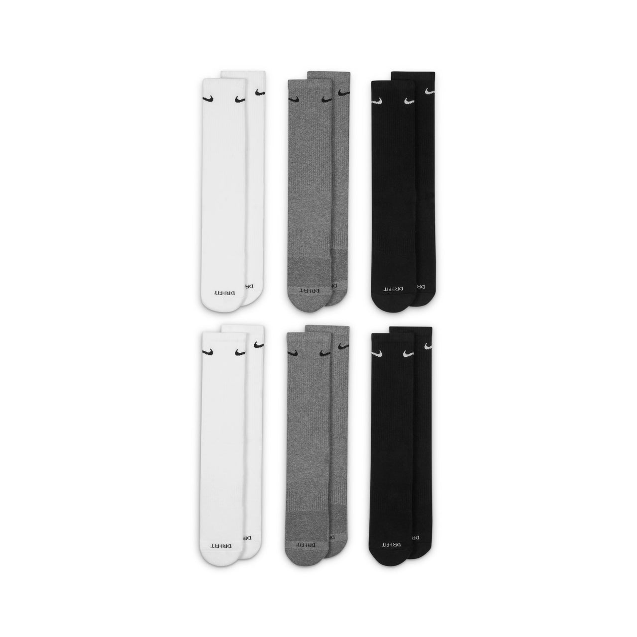 NIKE - EVERYDAY PLUS CUSHION CREW SOCKS 6-PACK - BLACK / WHITE / GREY