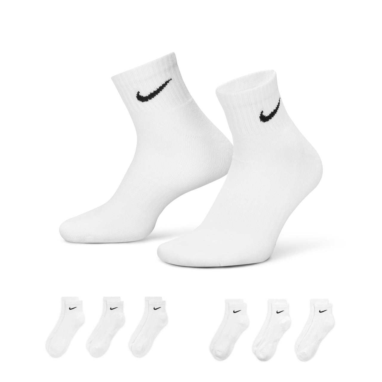 NIKE - EVERYDAY CUSHIONED TRAINING ANKLE SOCKS (6 PAIRS) - WHITE / BLACK