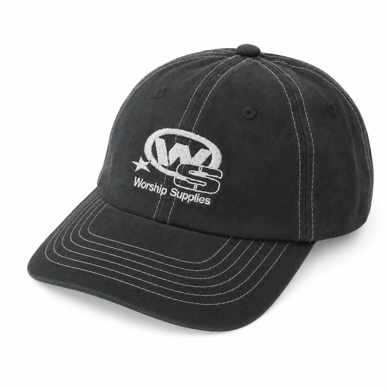 WORSHIP - TOPPER 6 PANEL HAT - WASHED BLACK