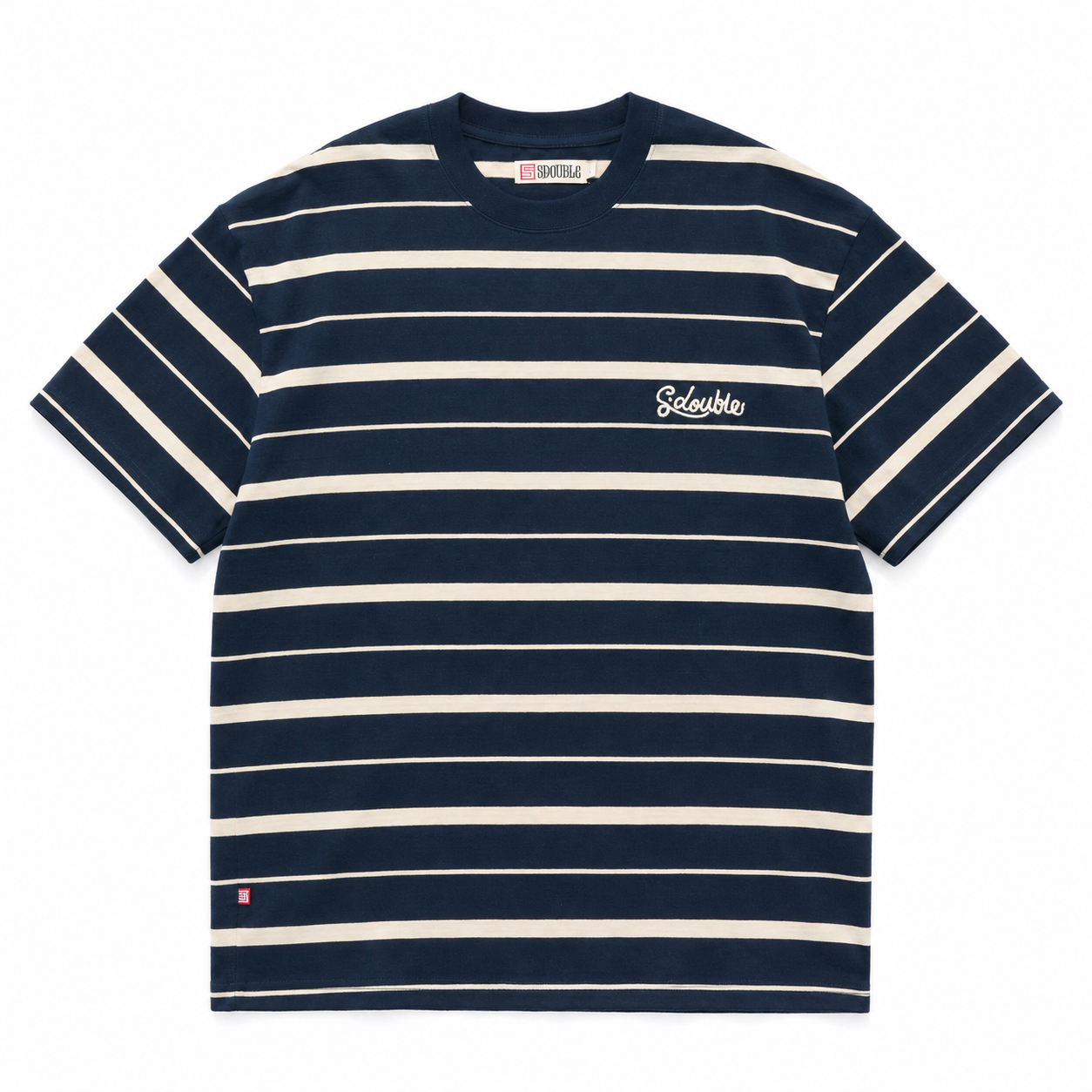 S-DOUBLE - CURSIVE STRIPE T-SHIRT - NAVY / NATURAL