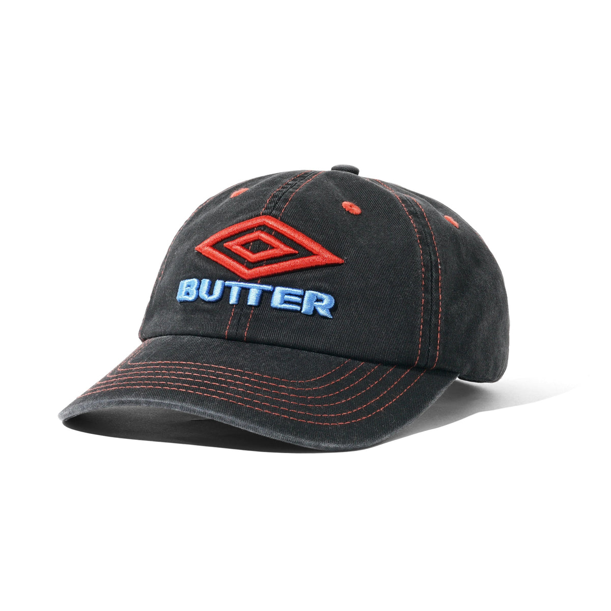 BUTTER GOODS X UMBRO - DIAMOND LOGO 6 PANEL CAP - WASHED BLACK