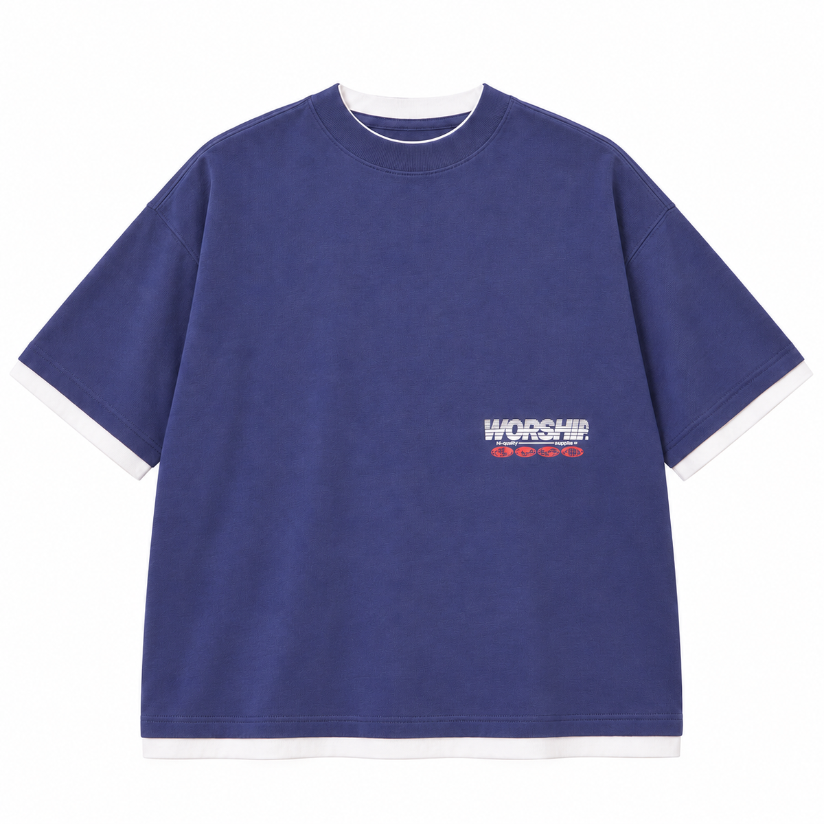 WORSHIP - HALF COURT BOX CROP LAYER TEE - MEDIEVAL BLUE