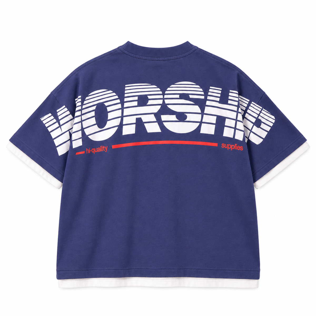 WORSHIP - HALF COURT BOX CROP LAYER TEE - MEDIEVAL BLUE
