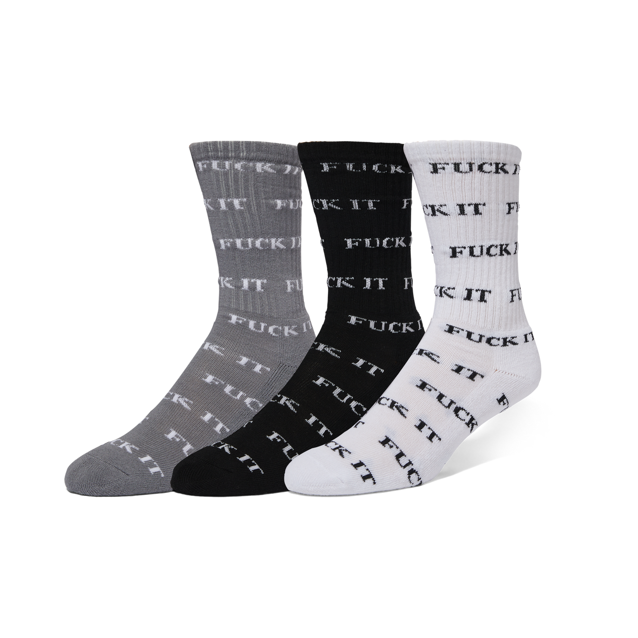 HUF - FUCK IT 3-PACK CREW SOCK - GREY / BLACK / WHITE