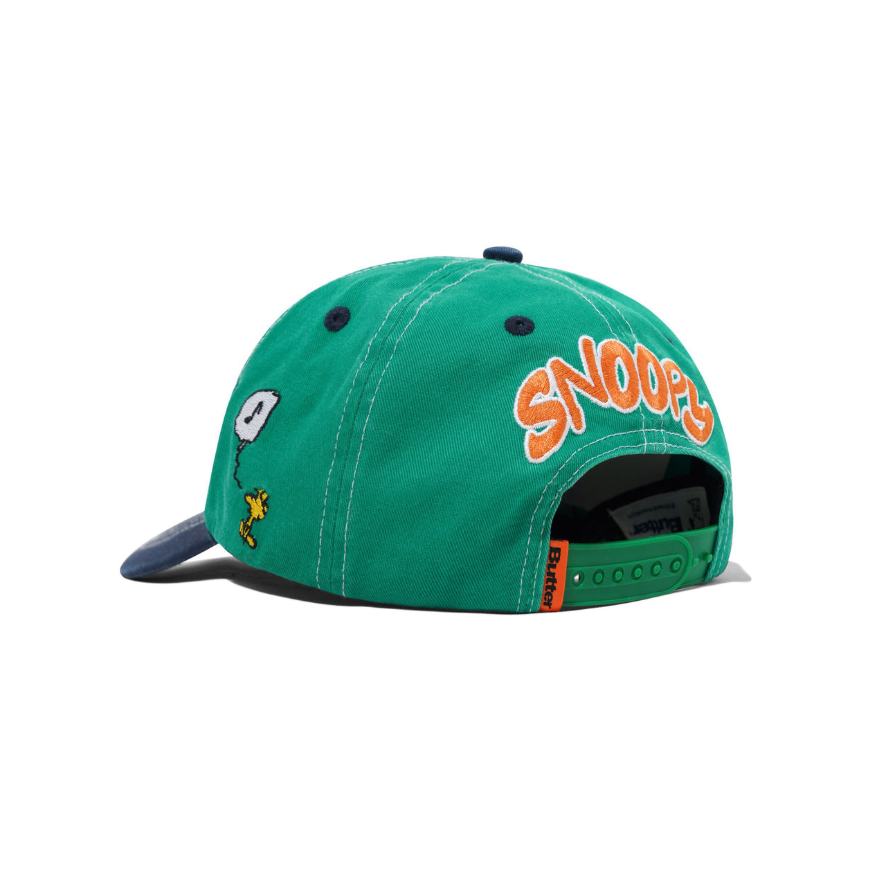 BUTTER GOODS X PEANUTS - MUSIC SNAPBACK CAP - WASHED KELLY GREEN / NAVY