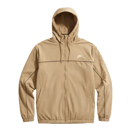 Beige jacket with a brand logo on a white background