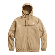 Beige jacket with a brand logo on a white background