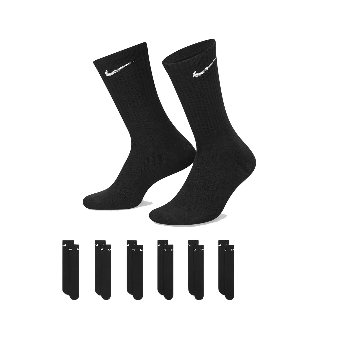 NIKE - EVERYDAY CUSHIONED TRAINING CREW SOCKS (6 PAIRS) - BLACK / WHITE