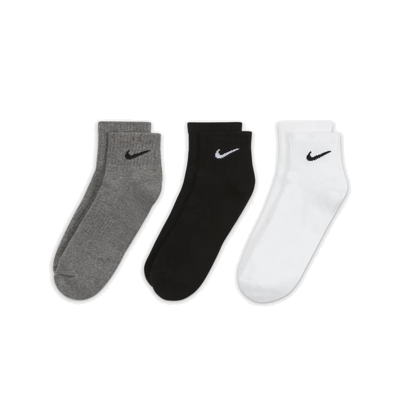 NIKE - EVERYDAY CUSHIONED TRAINING ANKLE SOCKS (3 PAIRS) - GREY / BLACK / WHITE