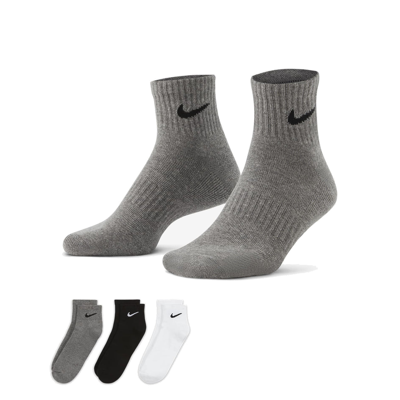 NIKE - EVERYDAY CUSHIONED TRAINING ANKLE SOCKS (3 PAIRS) - GREY / BLACK / WHITE