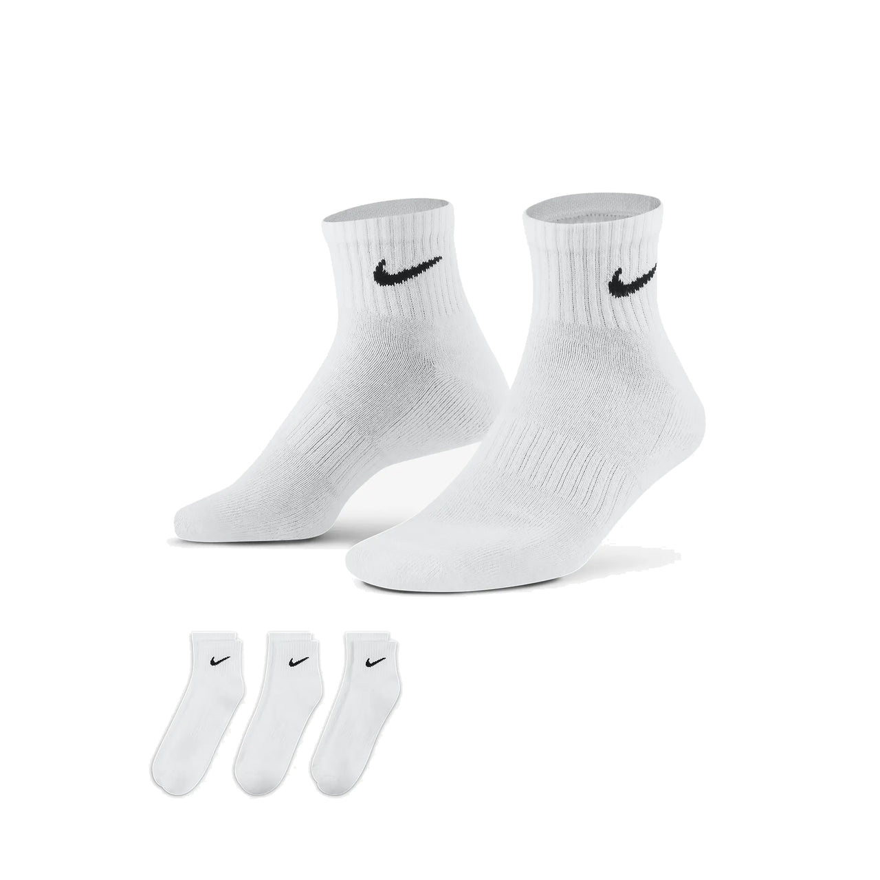 NIKE - EVERYDAY CUSHIONED TRAINING ANKLE SOCKS (3 PAIRS) - WHITE / BLACK