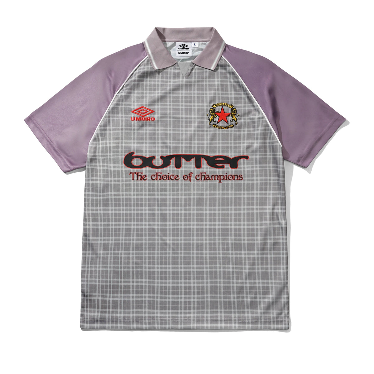 BUTTER GOODS X UMBRO - PLAID JERSEY - BERRY / STONE