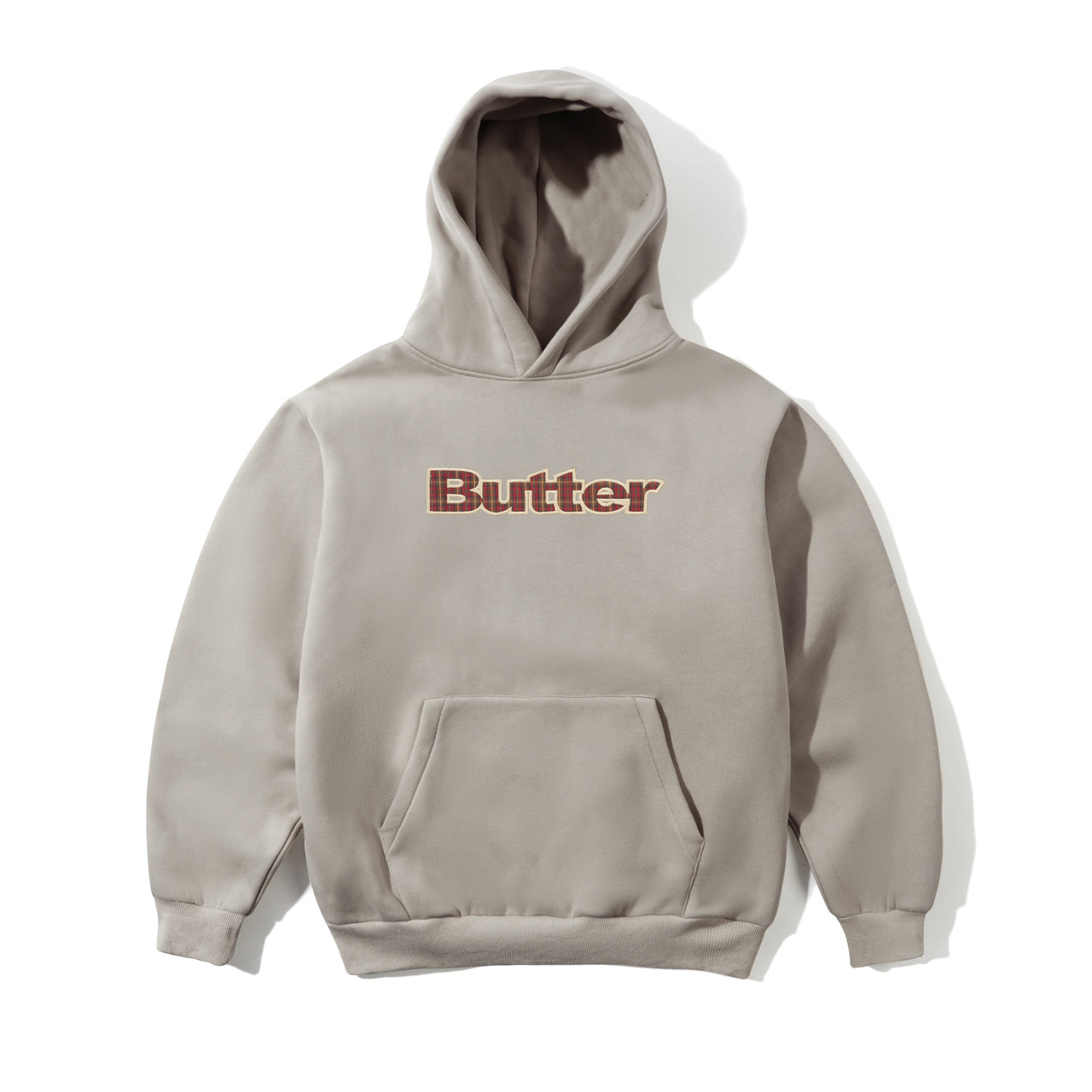 BUTTER GOODS - PLAID LOGO APPLIQUE PULLOVER HOOD - TAUPE