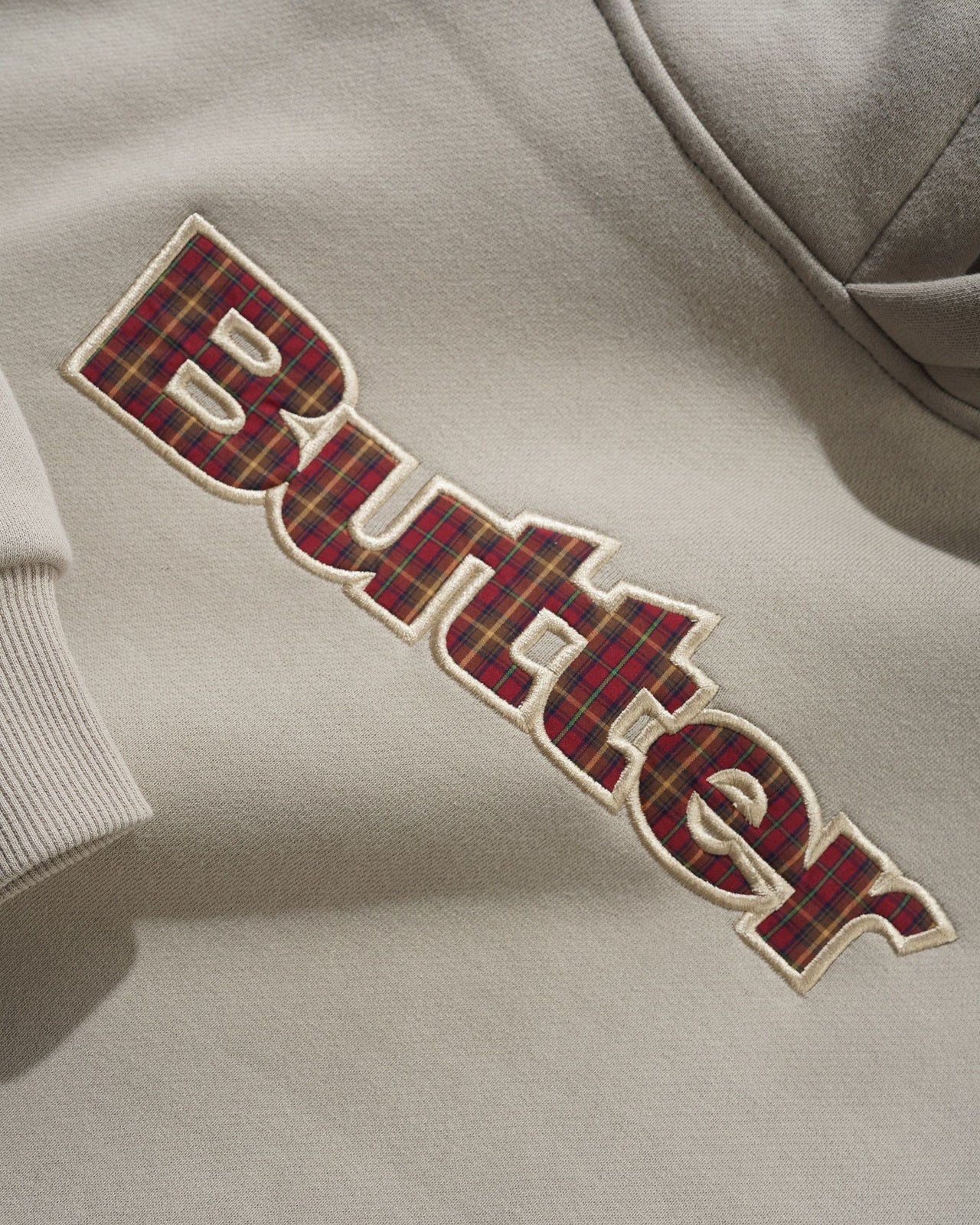 BUTTER GOODS - PLAID LOGO APPLIQUE PULLOVER HOOD - TAUPE
