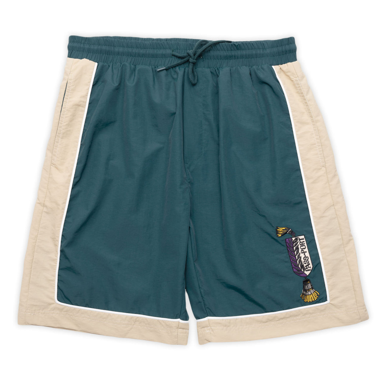 PASS~PORT - TASSLE RPET CASUAL SHORT - GREEN/CREAM