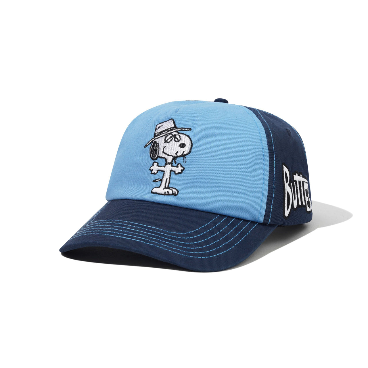 BUTTER GOODS X PEANUTS - SPIKE 5 PANEL CAP - NAVY / LIGHT BLUE