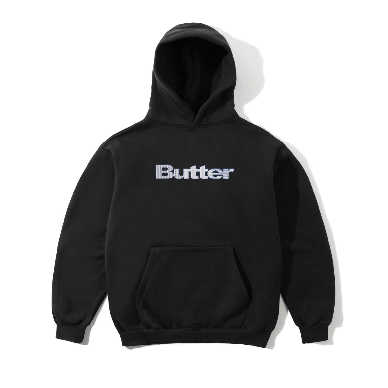 BUTTER GOODS - STRIPE LOGO APPLIQUE PULLOVER HOOD - BLACK