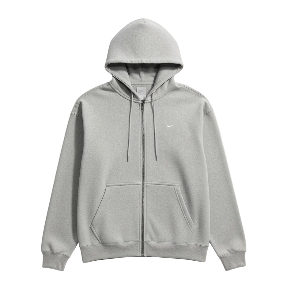 NIKE - SOLO SWOOSH FULL-ZIP FLEECE HOODIE - GREY HEATHER / WHITE