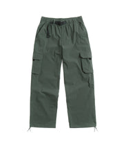 Nike SB Kearny Cargo Pant in Vintage Green with white ties for ankle cinching, 6 pockets for essentials, lightweight and sweat-wicking fabric.