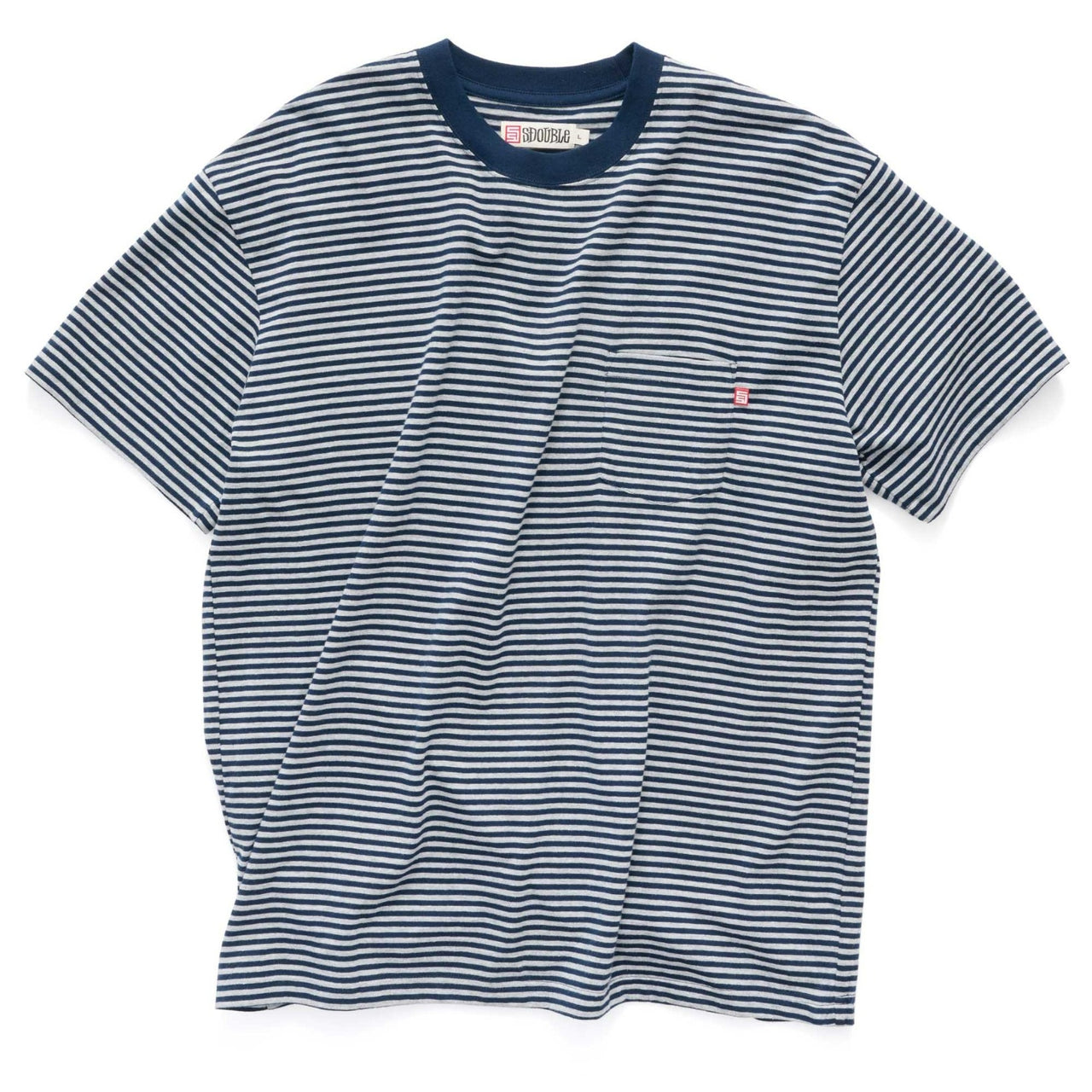 S-DOUBLE - POCKET STRIPE T-SHIRT -  NAVY / GREY HEATHER