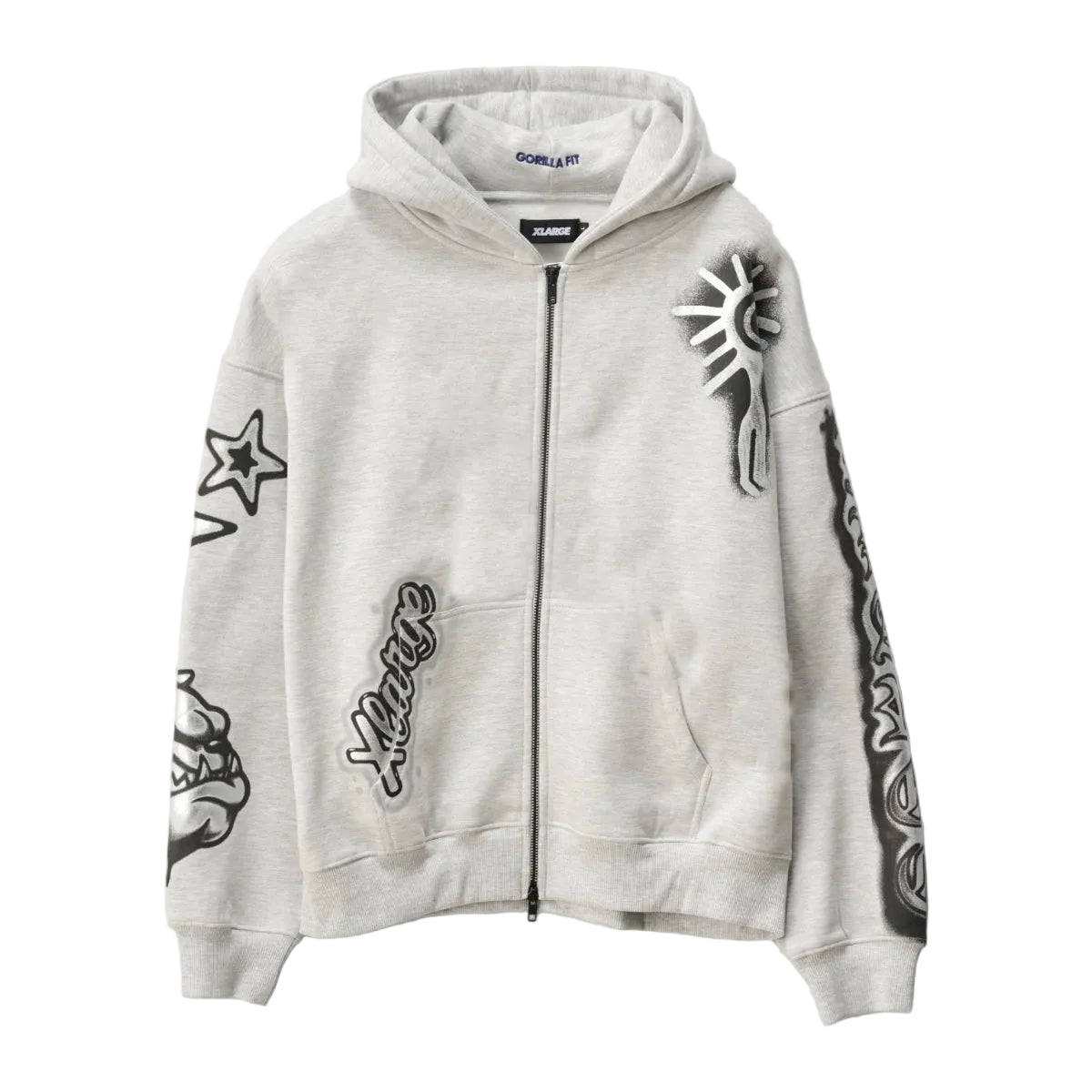 XLARGE - PEACE GORILLA FIT ZIP THRU HOODIE - SNOW MARLE