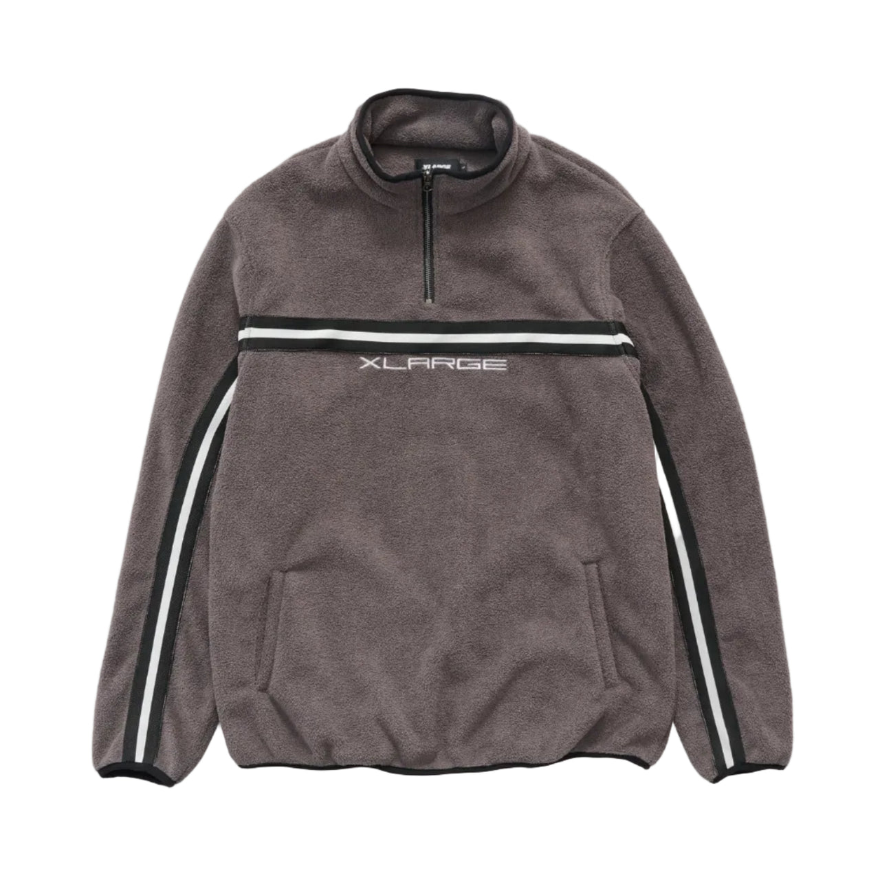 XLARGE - STRIPE POLAR FLEECE QUARTER-ZIP - MOCHA