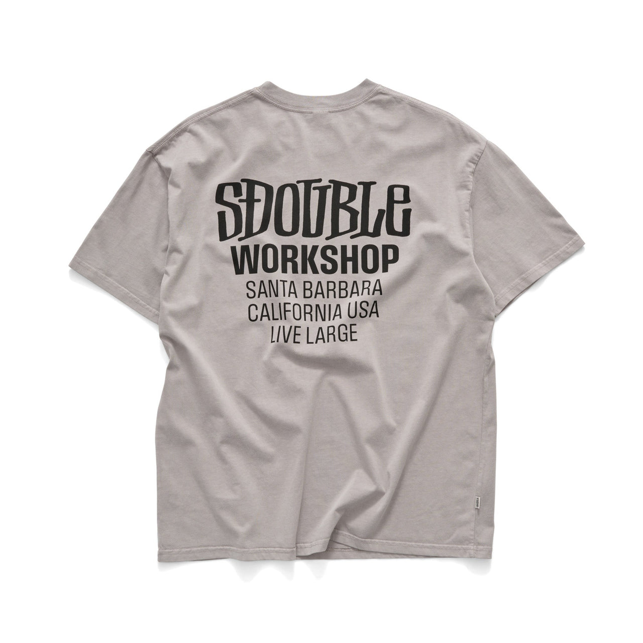 Gray t-shirt with black text on the back on a white background