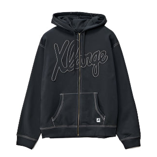 XLARGE - SCRIPT ZIP THRU HOOD - BLACK
