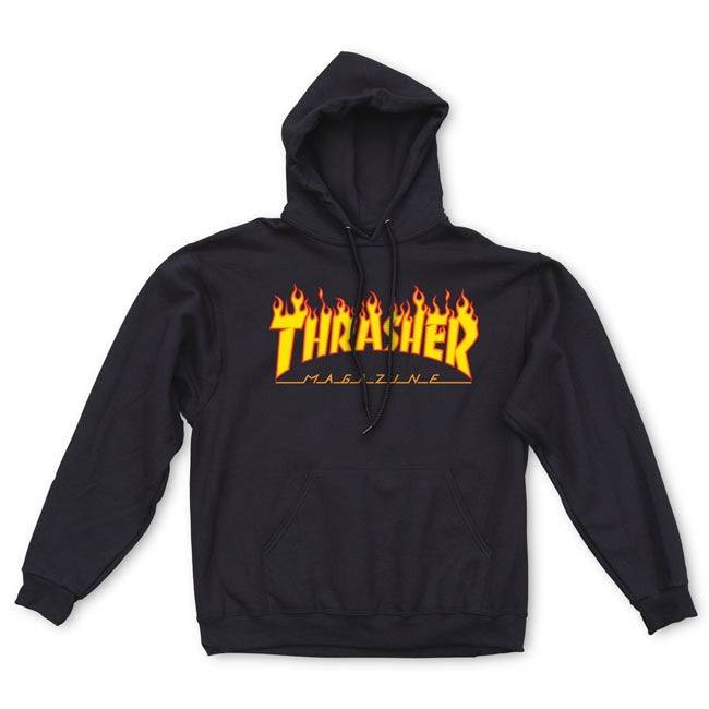 THRASHER - FLAME LOGO HOOD - BLACK - Antisocial Collective