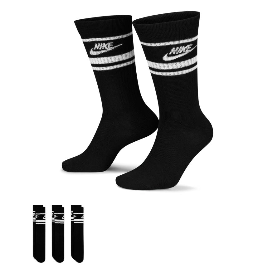 NIKE - SPORTSWEAR ESSENTIAL CREW SOCKS (3 PAIRS) - BLACK/WHITE